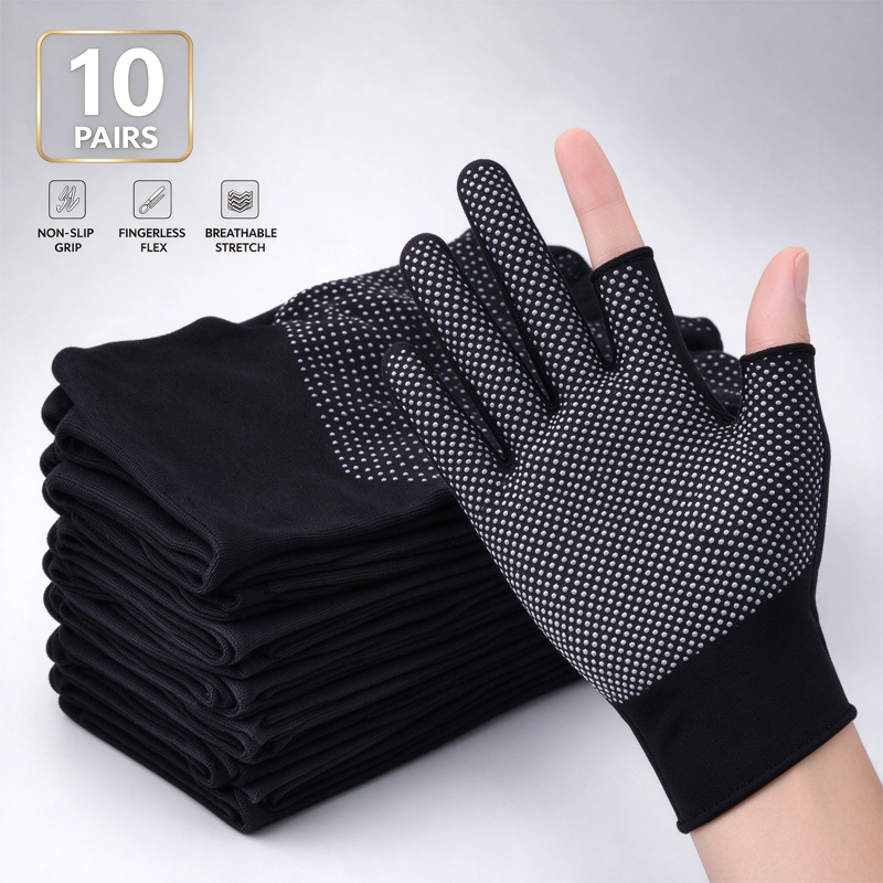 Fishing Gloves - 1～10組のタッチスクリーン対応ナイロン製手袋。滑り止め加工、通気性、指先が開いたデザインで、夏場の屋外での釣り、サイクリング、スポーツ、フィットネスに最適。