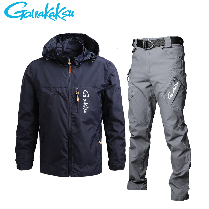 Fishing Rain Suit - メンズ防水フード付きジャケットとパンツスーツ、カジュアルフィッシングジャケット、アウトドアスポーツ、ハイキング、夏、秋、新品