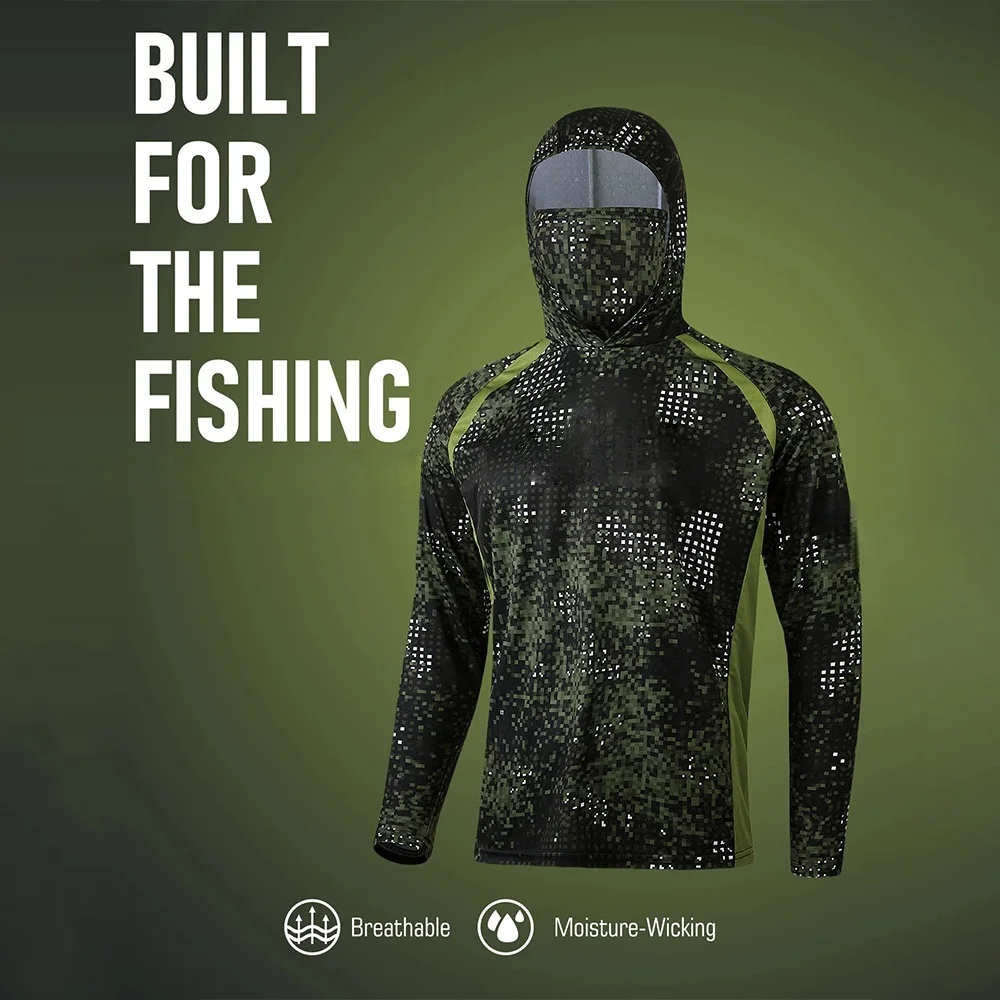 Fishing Shirt Uv Protection - 釣り用アパレル メンズ フード付きフィッシングシャツ 長袖フィッシングTシャツ UVカット