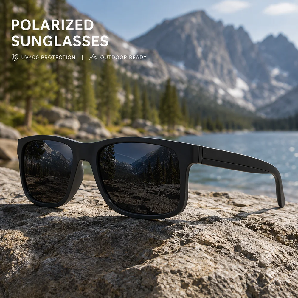 Fishing Sunglasses Polarized - 新作メンズ偏光サングラス、レディーススクエア型サングラス、運転用、アウトドアスポーツ用、釣り用、旅行用、耐久性に優れたヒンジ付き。