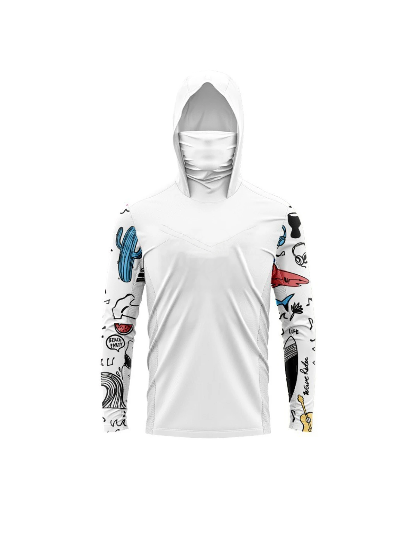 Fishing Shirt Uv Protection - メンズ用、フード付き長袖シャツ。内蔵マスク、UVカット機能、ハイキングやアウトドアスポーツに最適。速乾性、ゆったりとしたシルエット、機能性に優れたトップス。