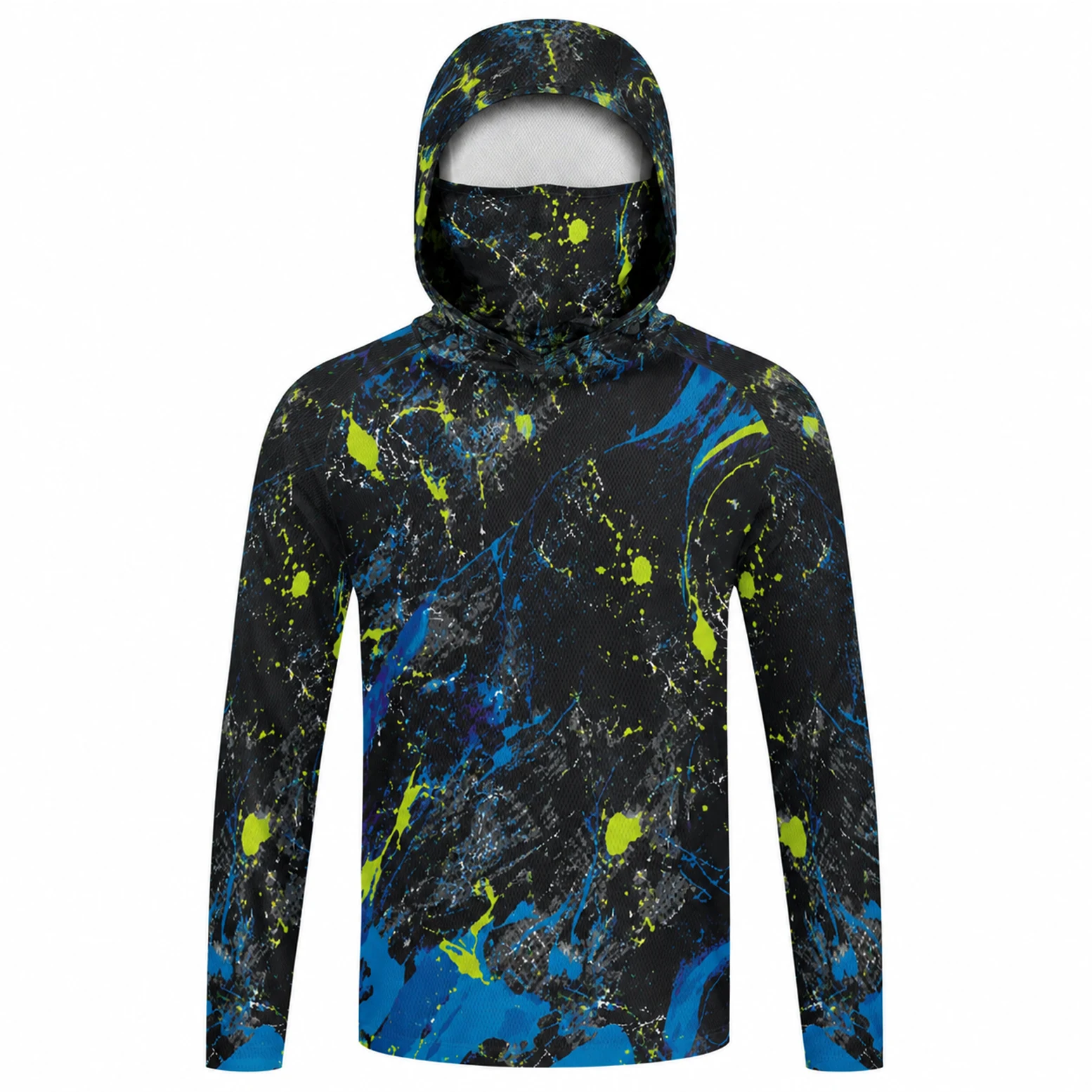 Fishing Shirt Uv Protection - メンズ用、フード付き、長袖、UVカット、速乾性、通気性に優れたアウトドア用釣りウェア。フェイスマスク付き。
