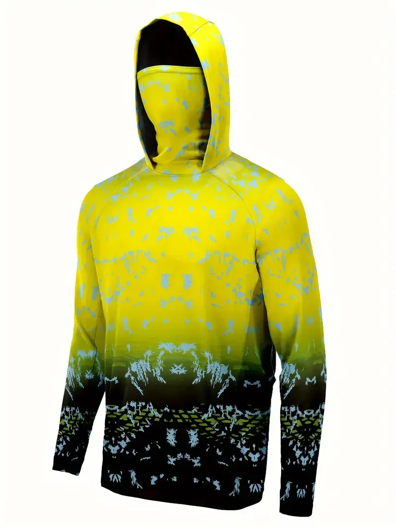Fishing Shirt Uv Protection - 釣り用シャツ、フード付き、メンズ、釣りウェア、アウトドア、夏用、マスク付き、UVカット、吸汗速乾素材
