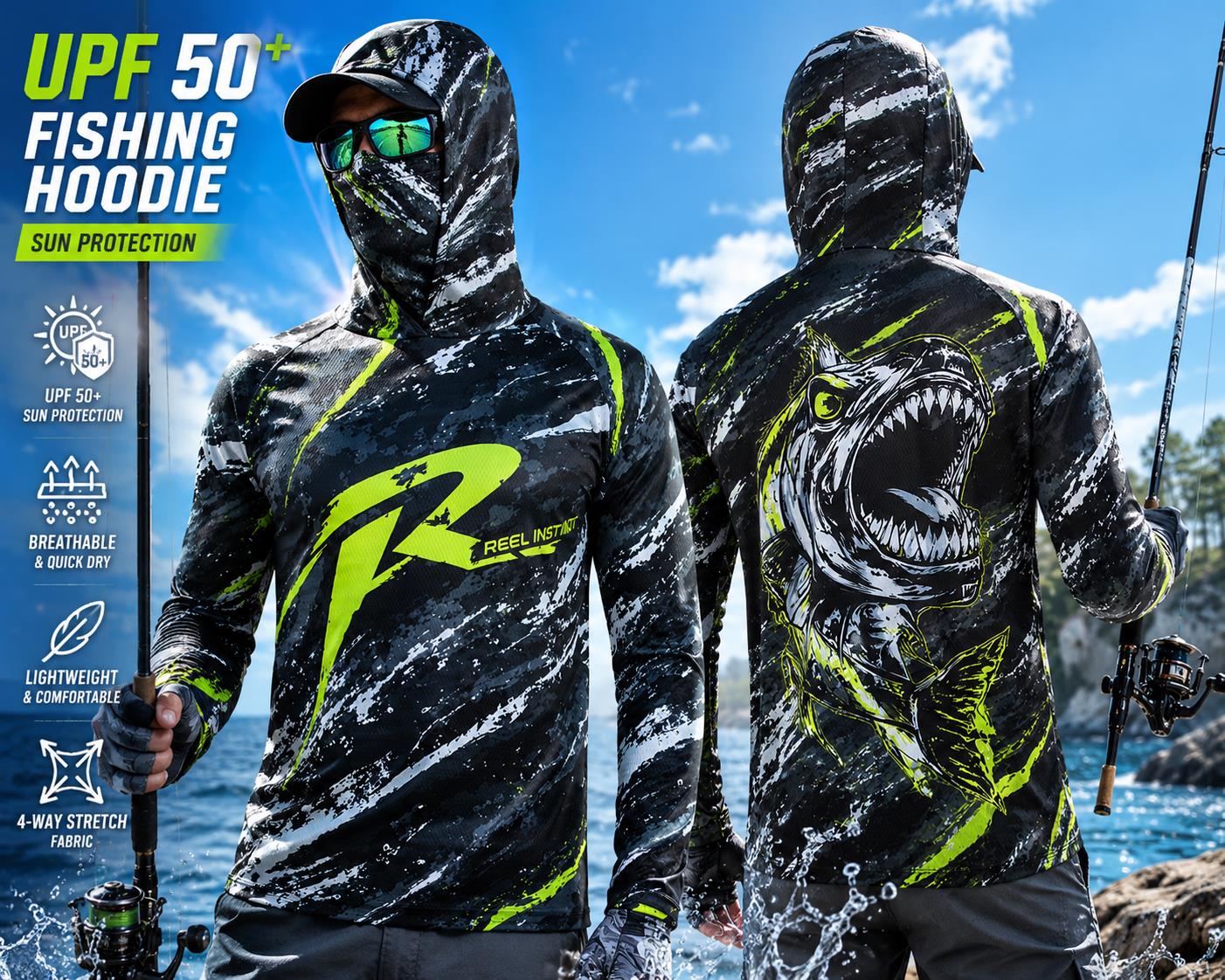 屋外用日焼け防止長袖フィッシングトップ ネックマスク付き プ - Fishing Mask Sun Protection のレビューと価格