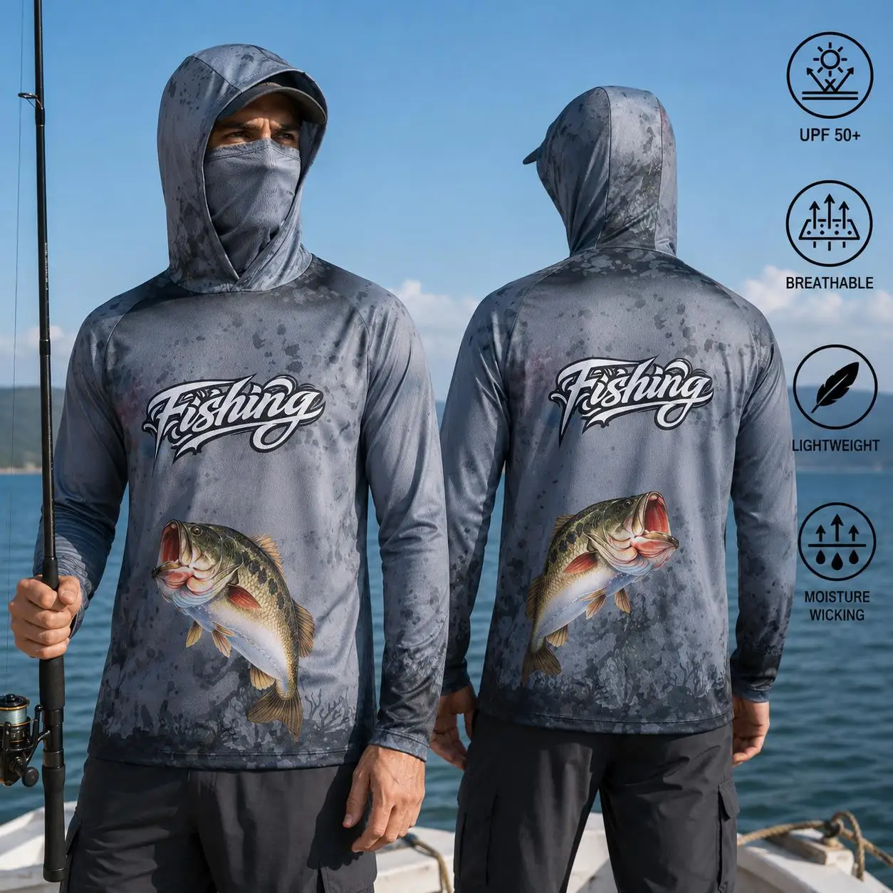 釣り用シャツ、フード付き、メンズ、長袖、アウトドア、夏用、マ - Fishing Mask Sun Protection のレビューと価格