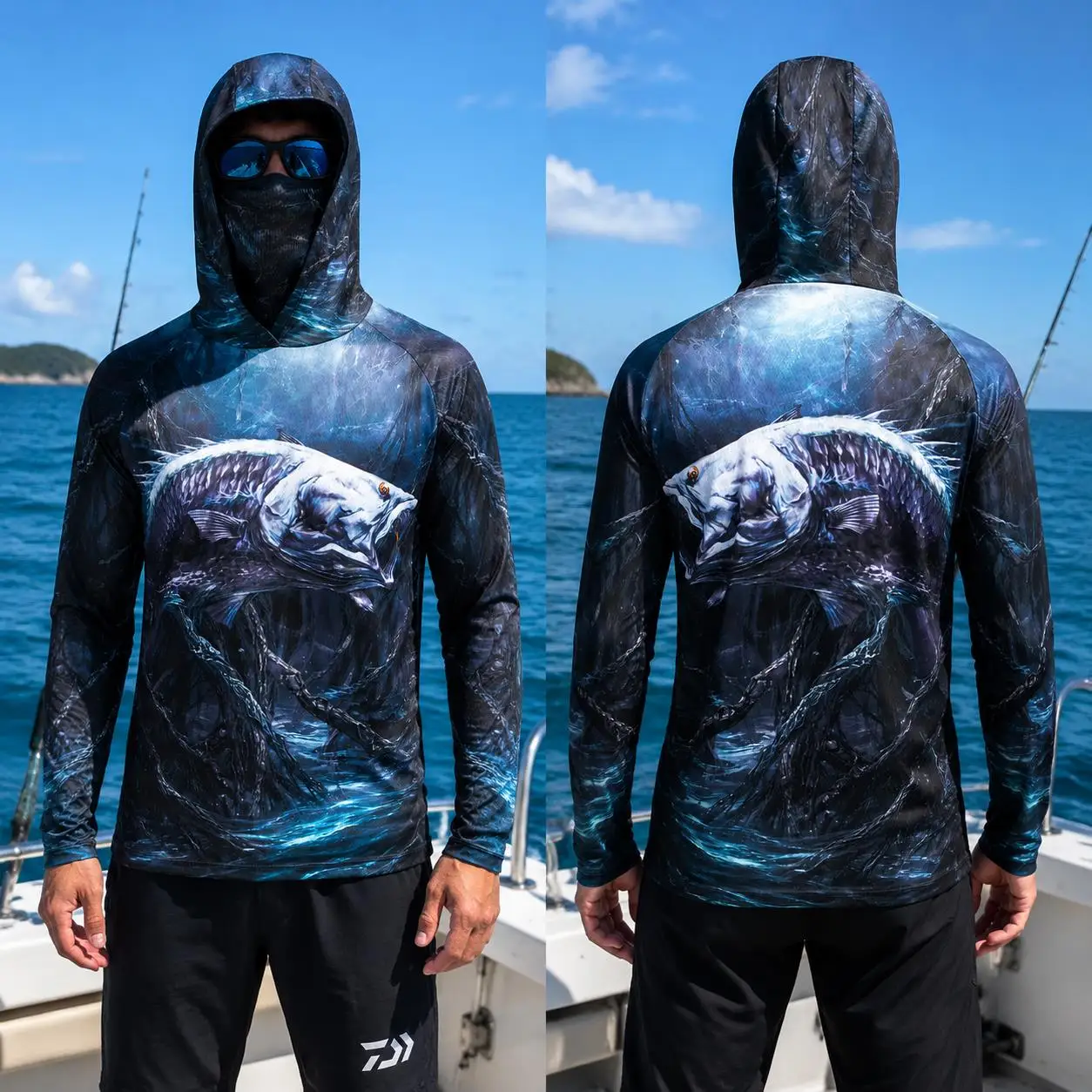 メンズ用、フード付き釣りシャツ、UPF50の紫外線カット、顔 - Fishing Shirt Uv Protection のレビューと価格