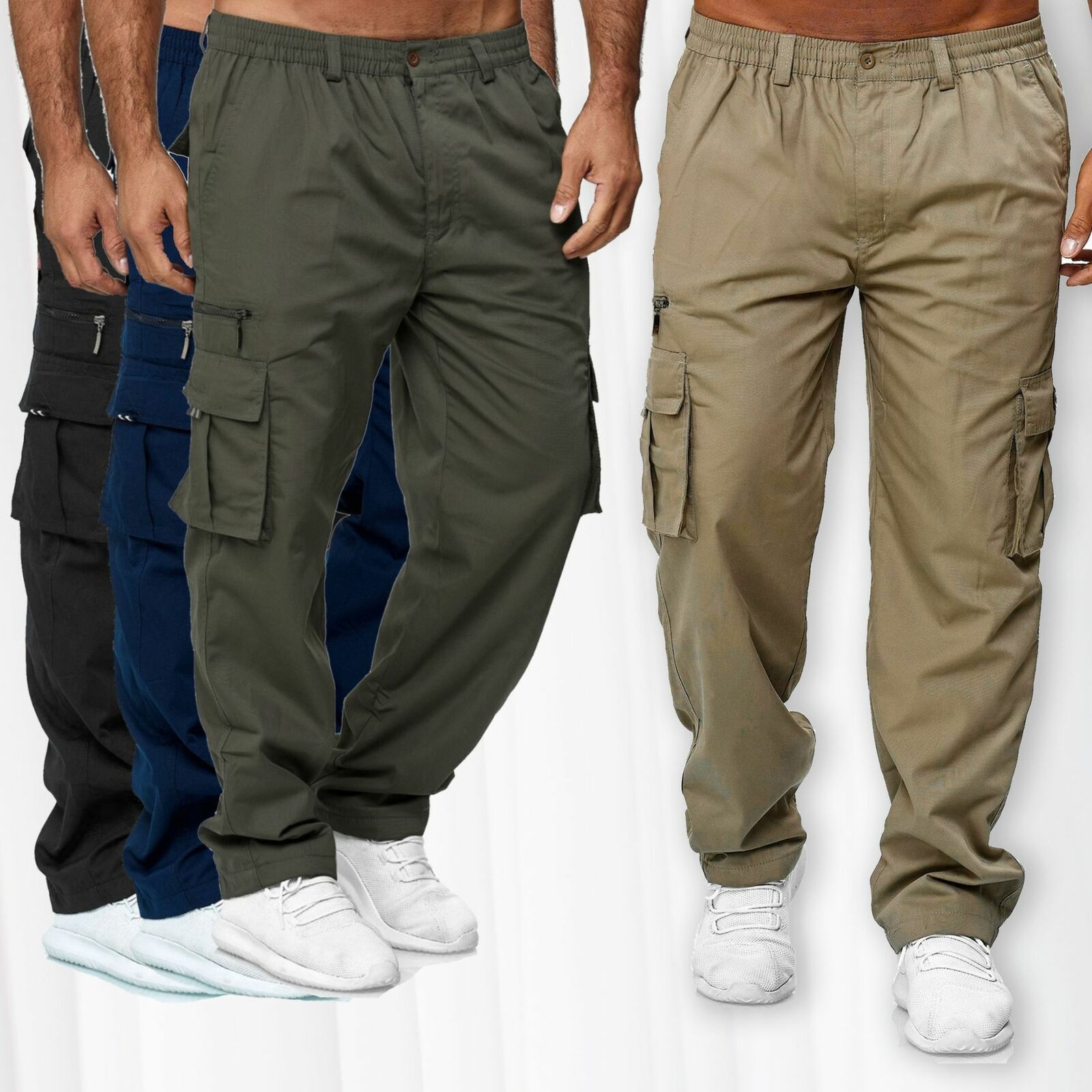 メンズカーゴパンツ弾性ウエスト弾性マルチポケットルーズコンバ - Fishing Pants Waterproof のレビューと価格