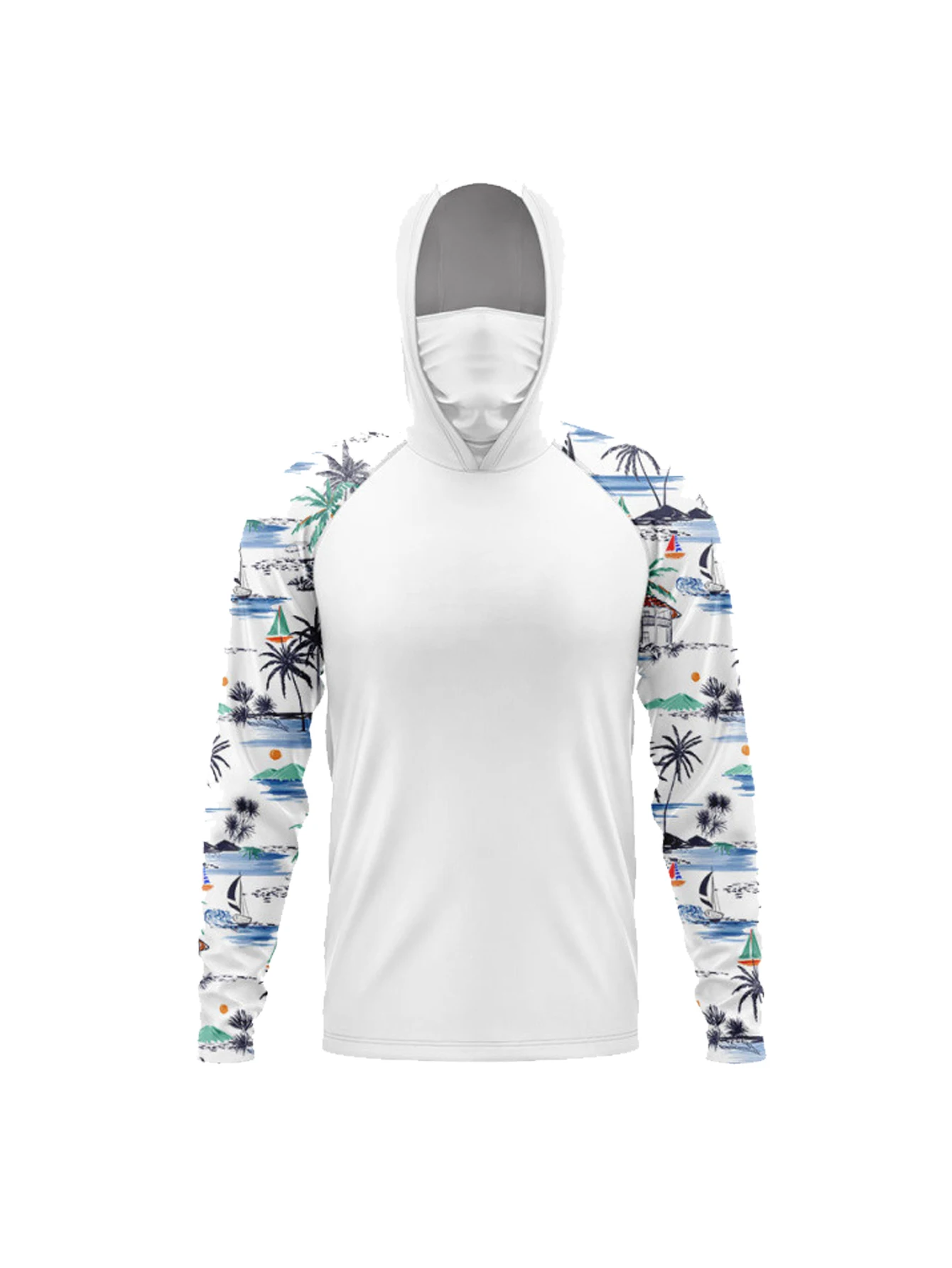 メンズ用、フード付き長袖シャツ。内蔵マスク、UVカット機能、 - Fishing Shirt Uv Protection のレビューと価格
